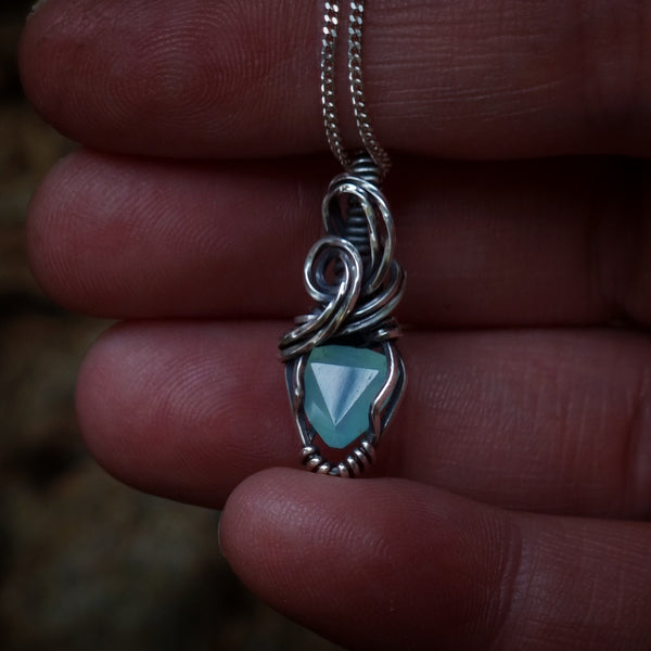 Nova Fire Jewellery Pendant - Rare Aqua Peruvian Blue Opal Gemstone in Antiqued Sterling Silver Wire - Handcrafted, Wire Wrapped Pendant