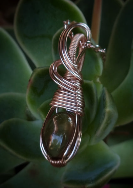 Nova Fire Jewellery Pendant - Smoky Quartz Gemstone in Rose Gold Plated Wire - Handcrafted, Wire Wrapped Pendant