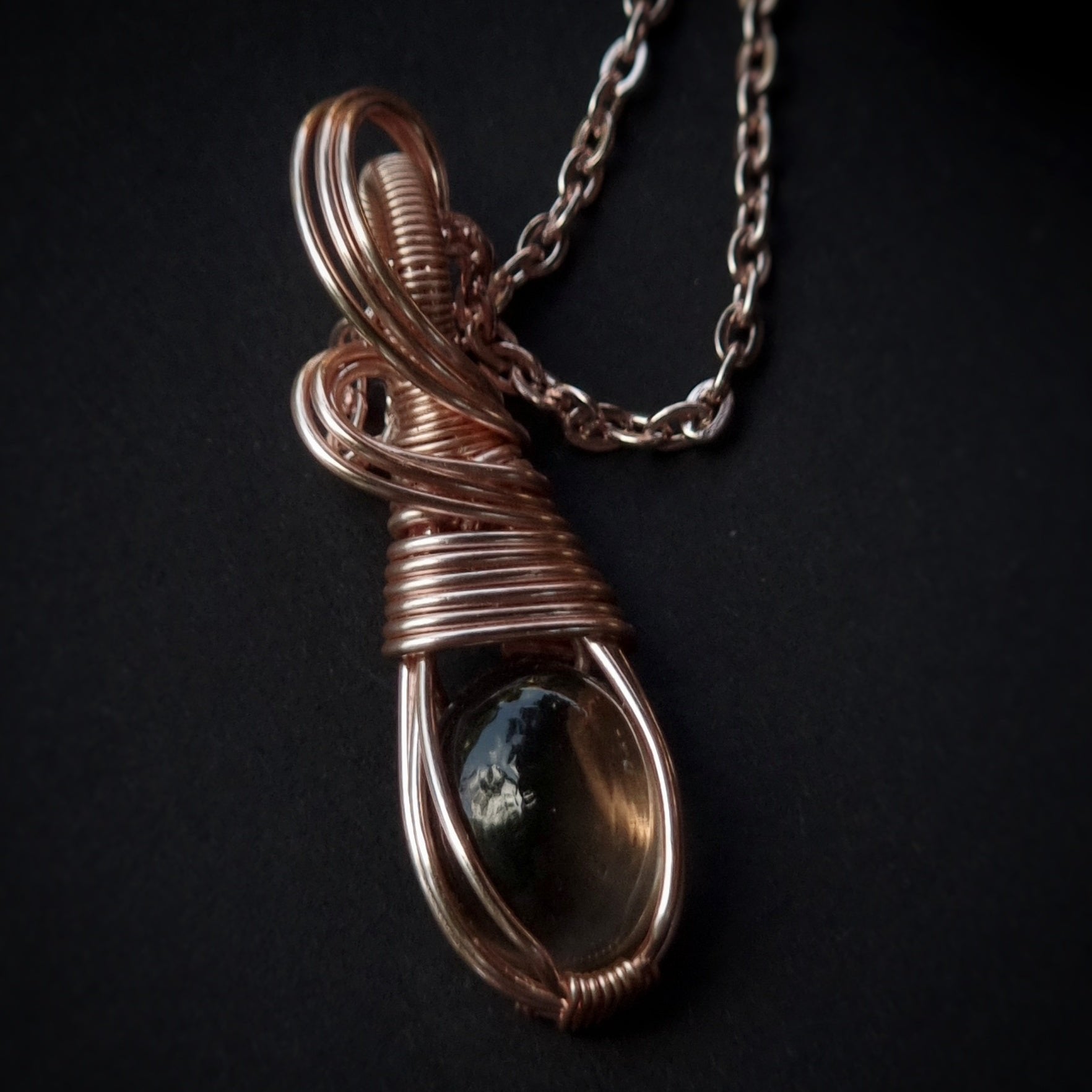 Nova Fire Jewellery Pendant - Smoky Quartz Gemstone in Rose Gold Plated Wire - Handcrafted, Wire Wrapped Pendant