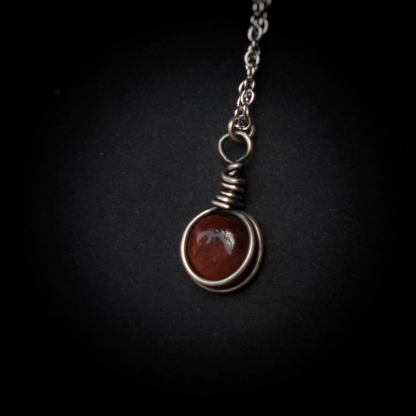 Nova Fire Jewellery Pendant - Red Tiger's Eye Gemstone in Antiqued, Polished Sterling Silver Wire - Handcrafted, Wire Wrapped Pendant