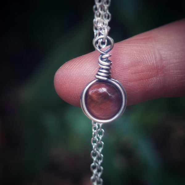 Nova Fire Jewellery Pendant - Red Tiger's Eye Gemstone in Antiqued, Polished Sterling Silver Wire - Handcrafted, Wire Wrapped Pendant