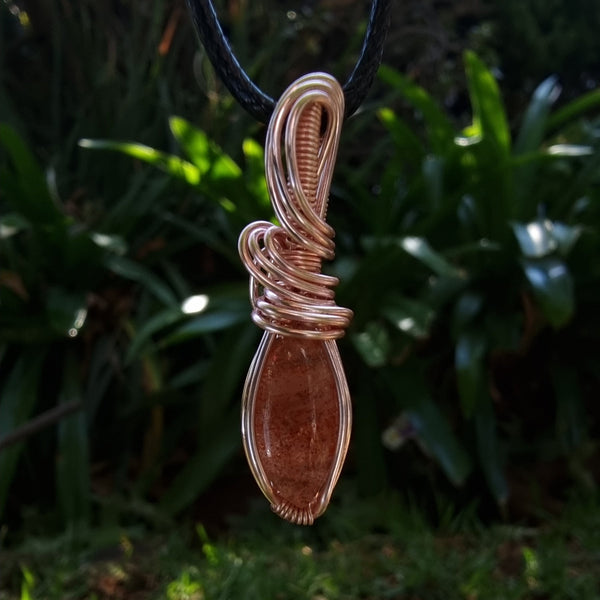 Nova Fire Jewellery Pendant - Orange Madras Sunstone Marquise Gemstone in Rose Gold Plated Copper Wire - Handcrafted, Wire Wrapped Pendant