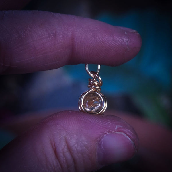 Golden Rutilated Quartz Droplet Gemstone Wire Wrapped In Gold Coloured Copper Wire - Handcrafted Pendant