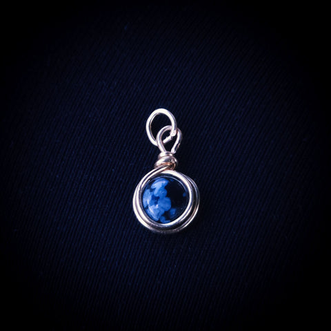 Snowflake Obsidian Droplet Gemstone Wire Wrapped In Gold Coloured Copper Wire - Handcrafted Pendant