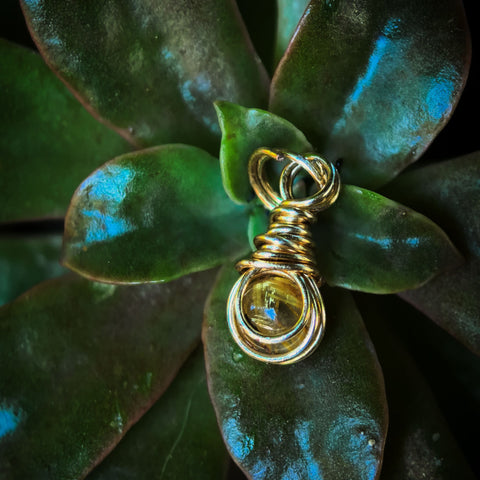 Golden Rutilated Quartz Wire Wrapped In Gold Coloured Copper Wire - Handcrafted Pendant