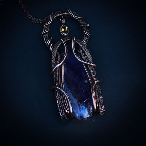 Citrine and Amethyst Talisman Wrapped In Coiled, Antiqued and Polished Copper Wire - Handcrafted Pendant