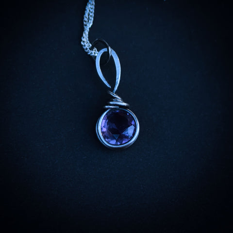 Faceted Amethyst Wire Wrapped In Coiled, Antiqued and Polished Sterling Silver Wire - Handcrafted Pendant
